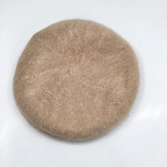 Women's Super Soft Beret Fuzzy Floral Ribbon Rhinestones Tan Pink Brown Feathers - Picture 4 of 9